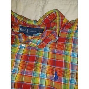 Polo Ralph Lauren Linen Blend Men's Plaid‎ Long Sleeve Button Front Shirt Large
